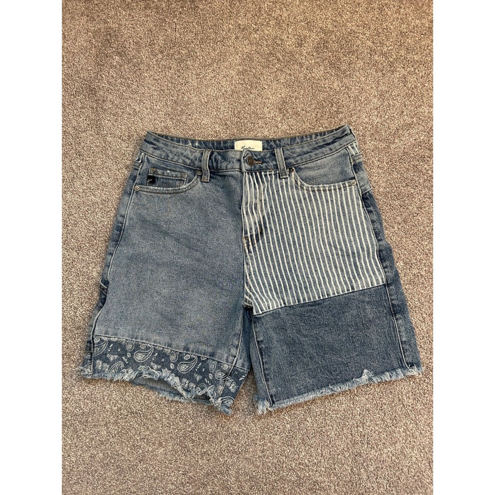 KanCan Denim Shorts Womens 7/27 Blue Excellent Patchwork Paisley Striped KC3306M